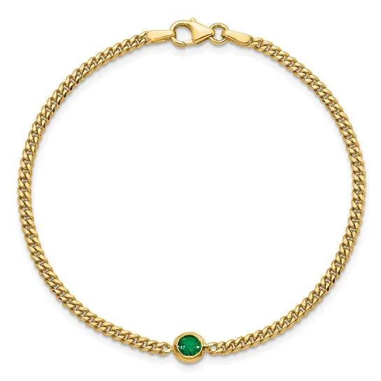 14K Gold Emerald Curb Link Bracelet