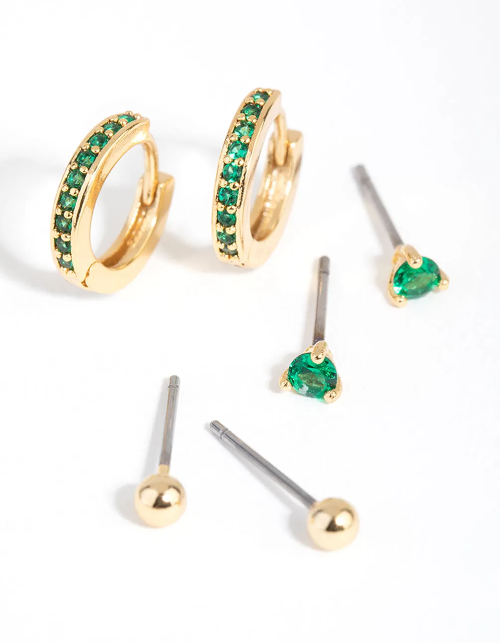 18ct Gold Plated Cubic Zirconia May Emerald Earring Pack