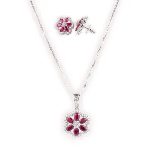 18ct White Gold Diamond & Ruby Chain, Pendant and Earrings Set CH-09548-WW-420 MCS2606 MCS2607
