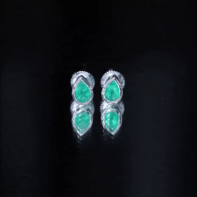 3/4 CT Bezel Set Emerald Teardrop Stud Earrings in Bezel Setting