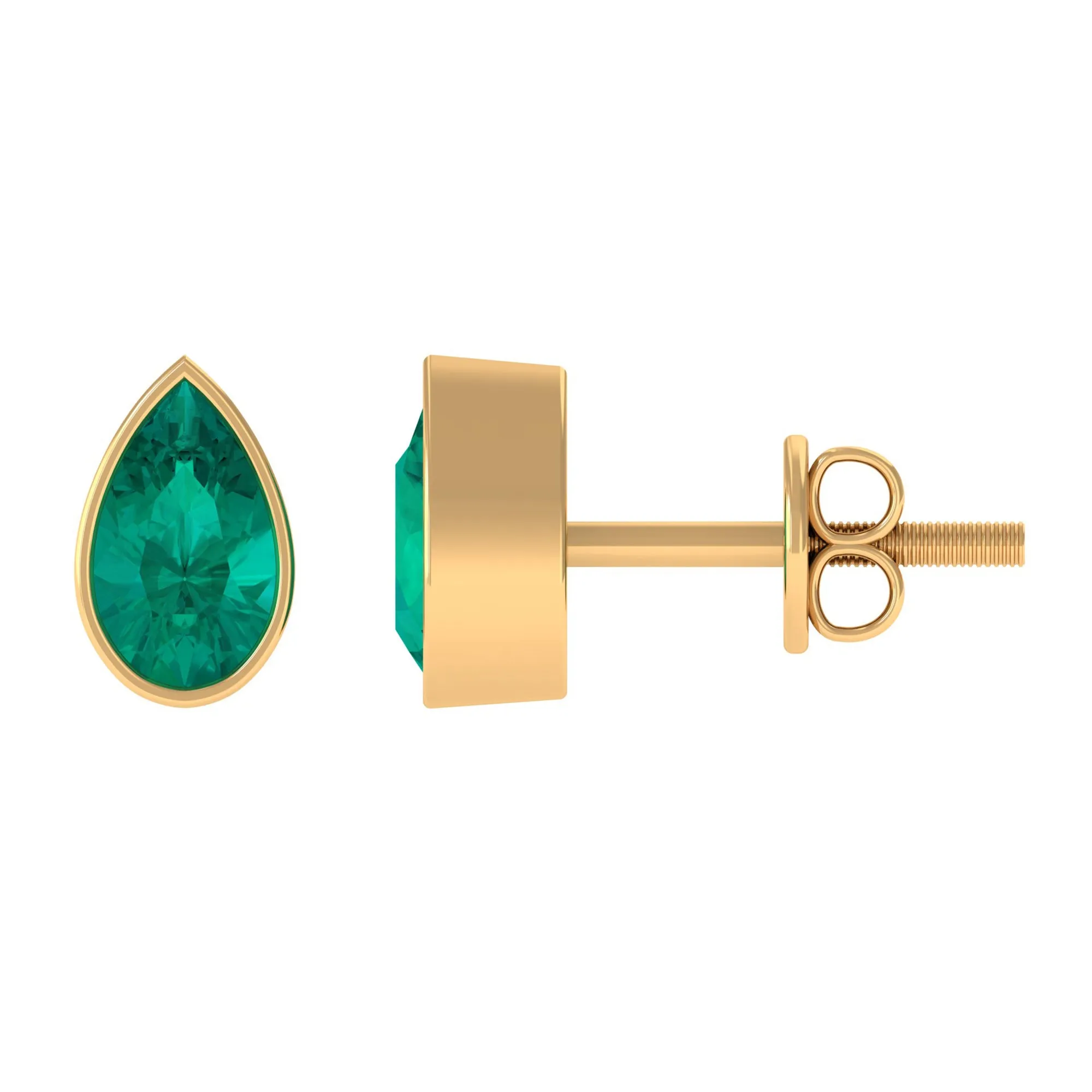 3/4 CT Bezel Set Emerald Teardrop Stud Earrings in Bezel Setting