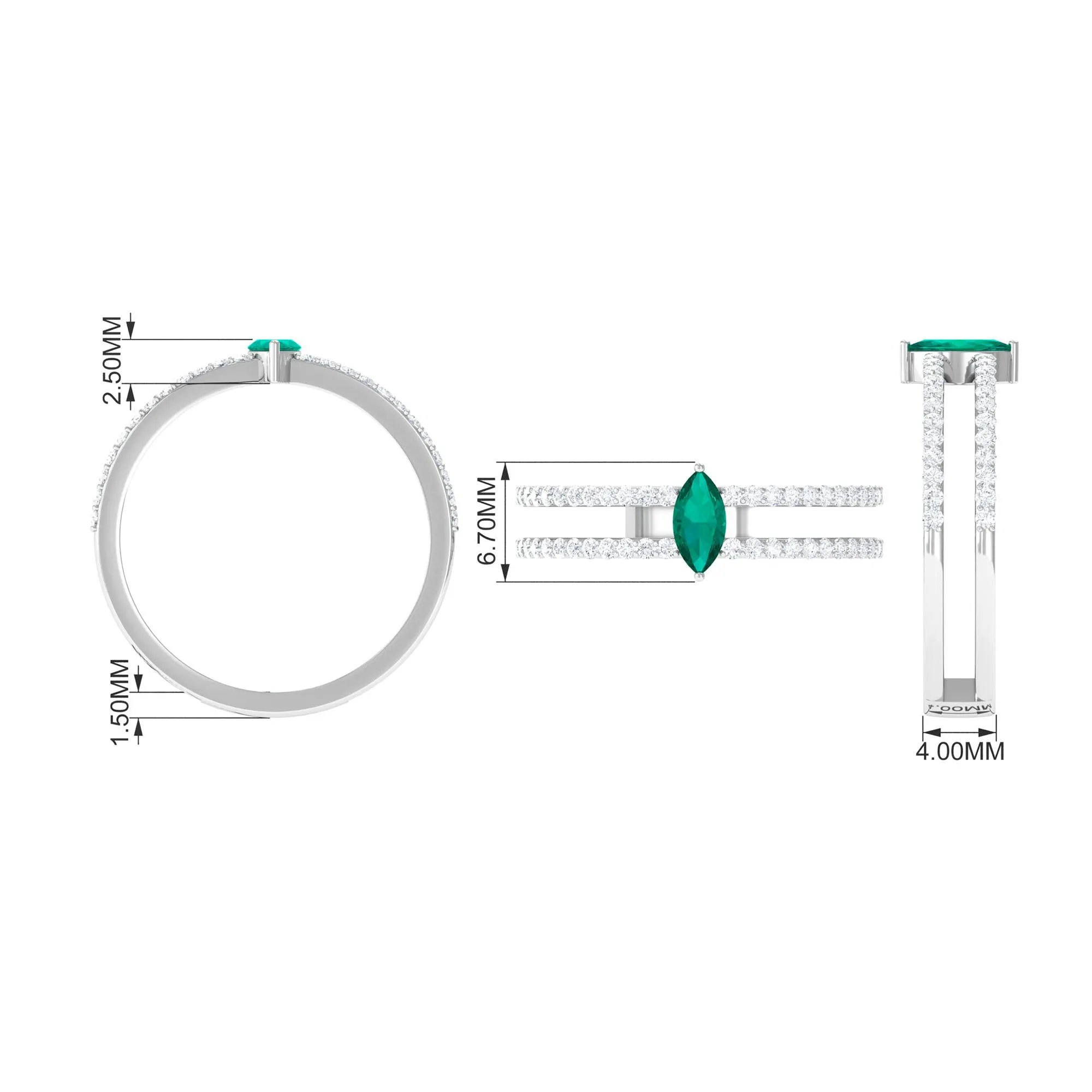 3/4 CT Minimal Marquise Cut Emerald and Diamond Double Band Ring