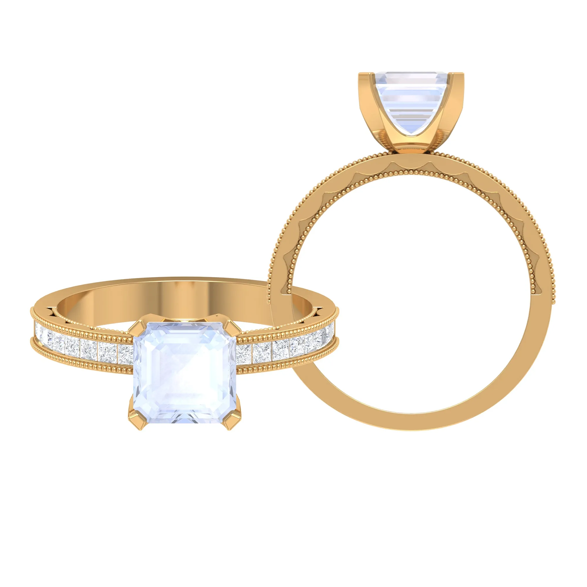 4.50 CT Milgrain Moonstone Engagement Ring with Diamond Side Stones