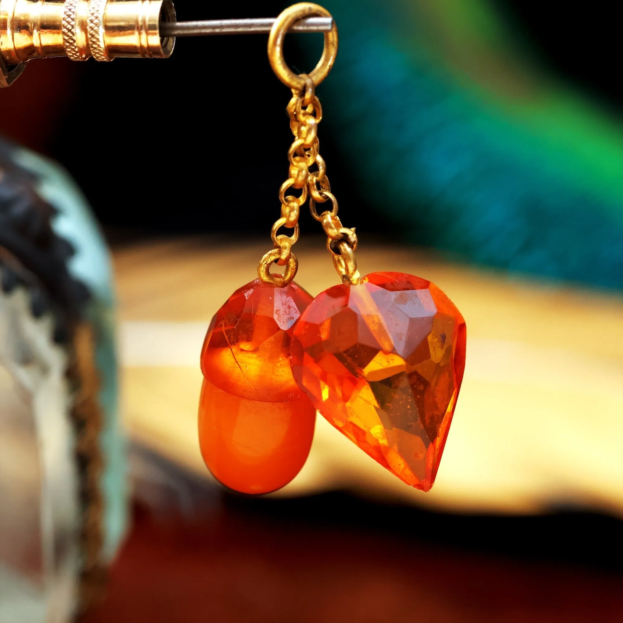 Antique Carved Amber Heart and Acorn Charms