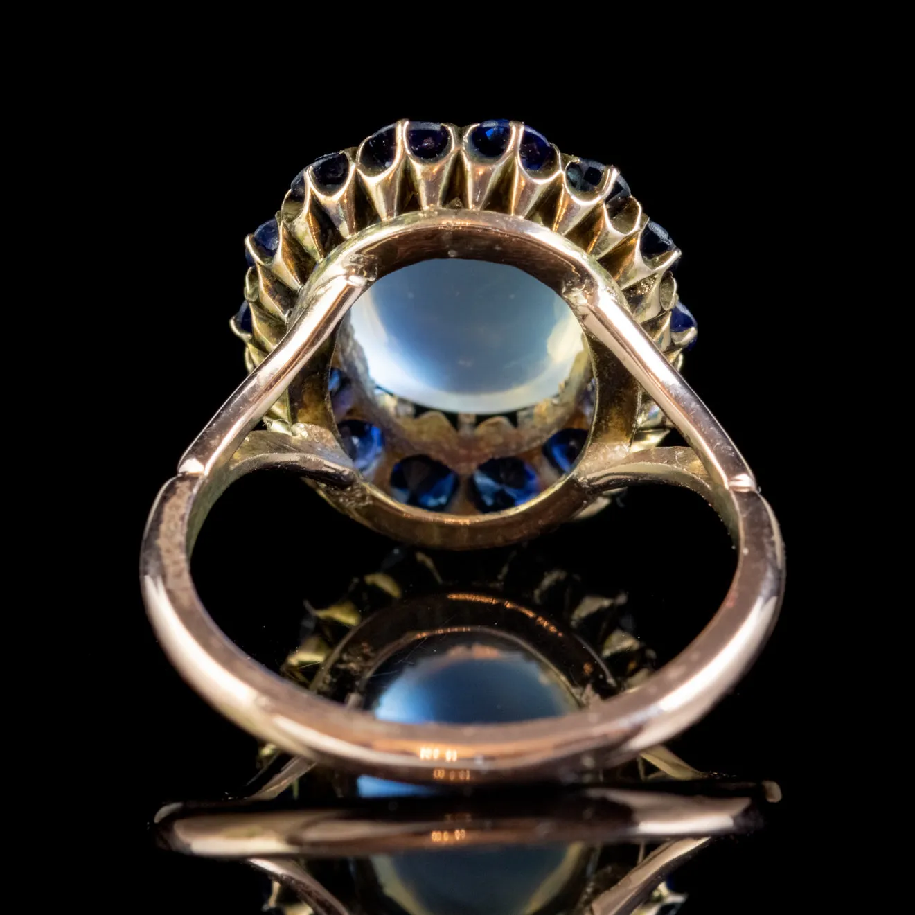 Antique Victorian Moonstone Sapphire Cluster Ring 9ct Gold Circa 1900