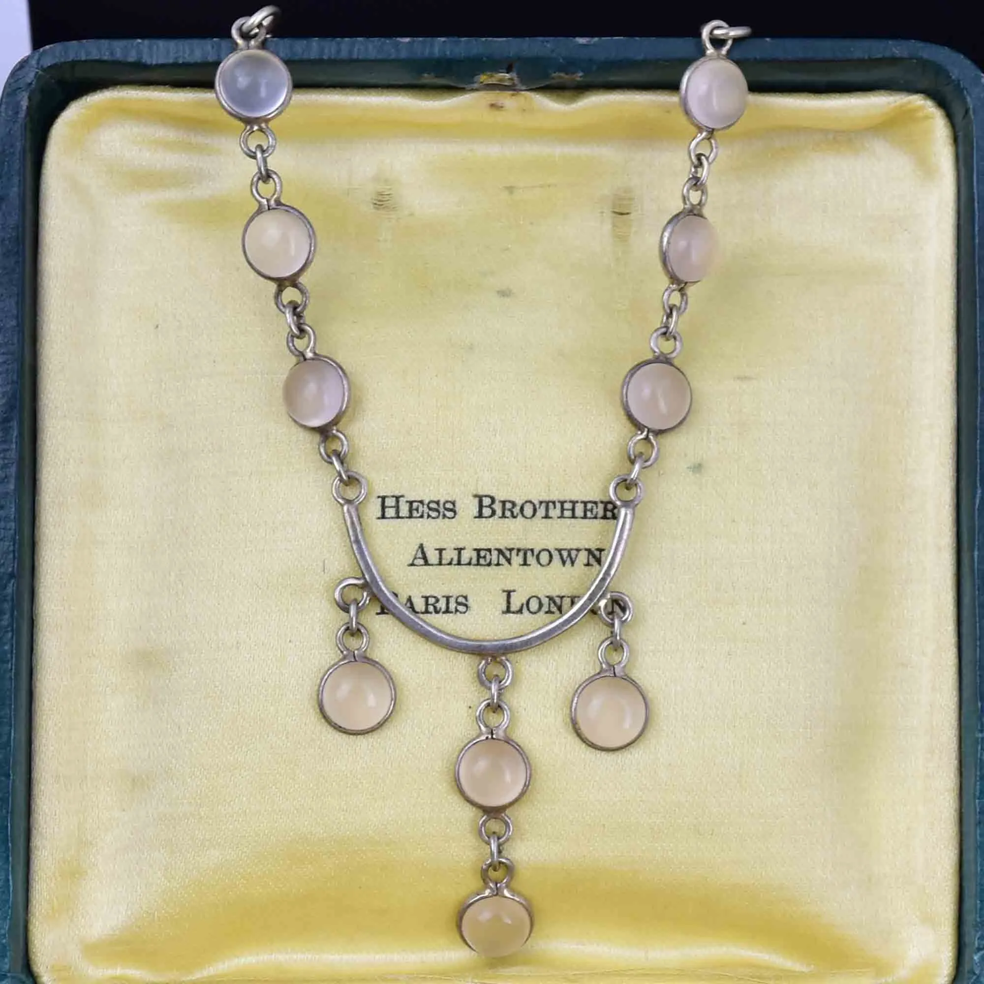Art Deco Style Sterling Silver Moonstone Drop Necklace
