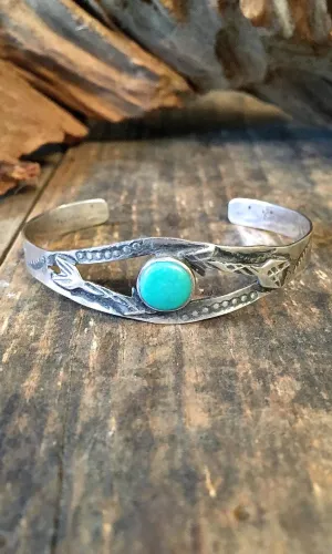 BOW AND ARROWS 1930s Native American Sterling Silver & Turquoise Bracelet