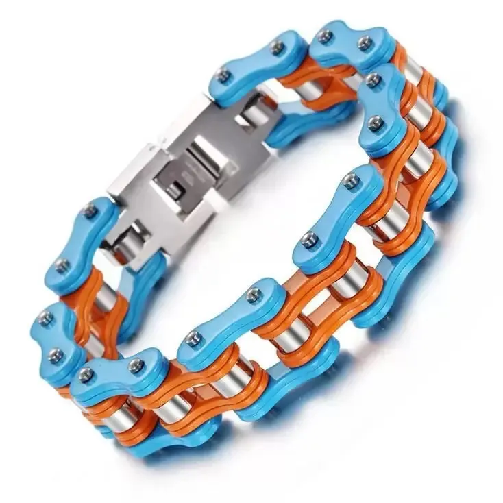 Bracelet chaine de moto Orange et bleu clair