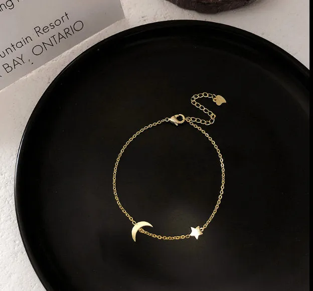 Crescent Moon and Star Bracelet, Moon Bracelet For Women,  Silver Bracelet, Adjustable Bracelet, Crescent Moon Bracelet, Women Gifts