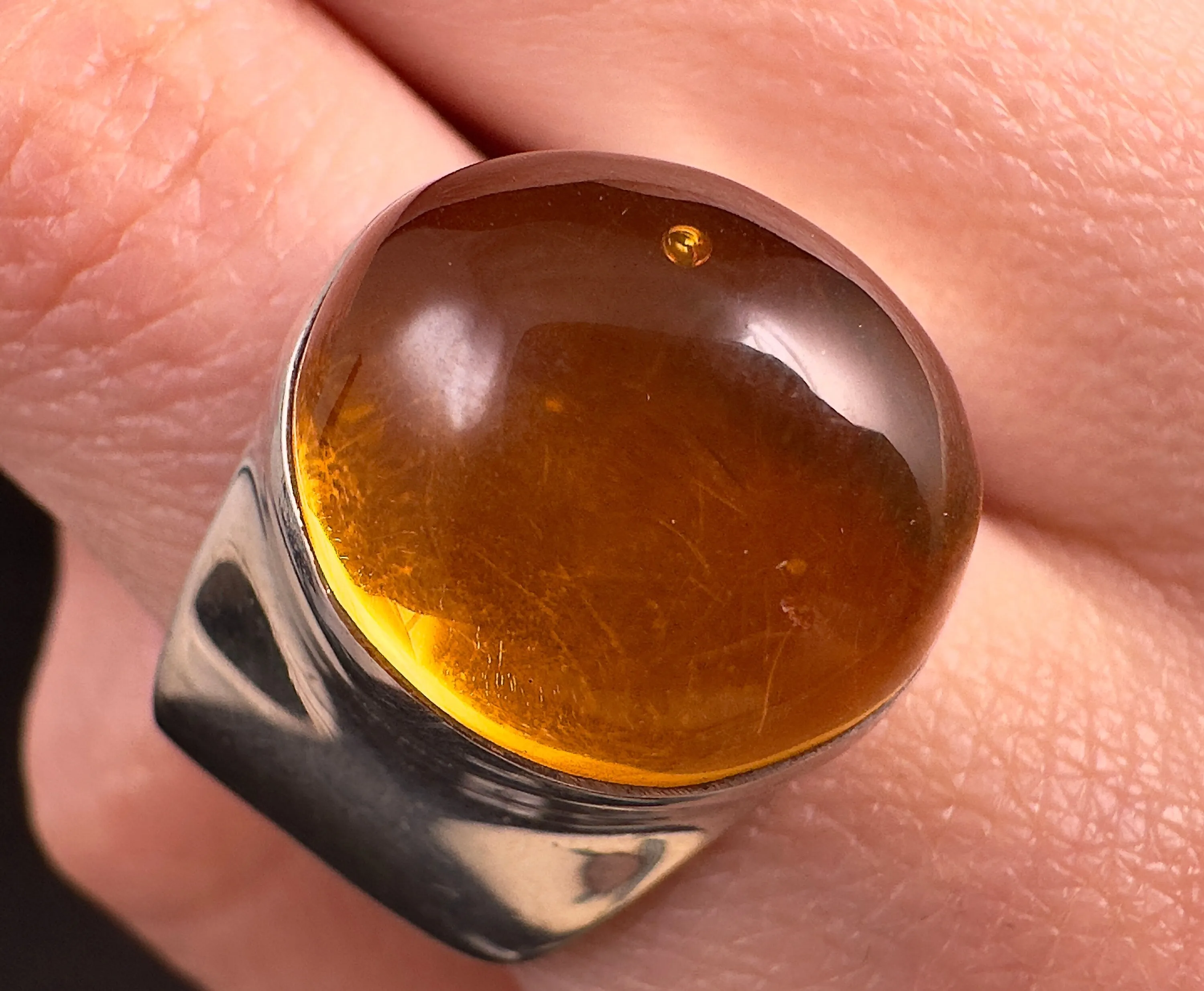 Natural AMBER Ring - SIZE 9.25- Genuine Sterling Silver Ring with a Polished AMBER Center Stone, 53773
