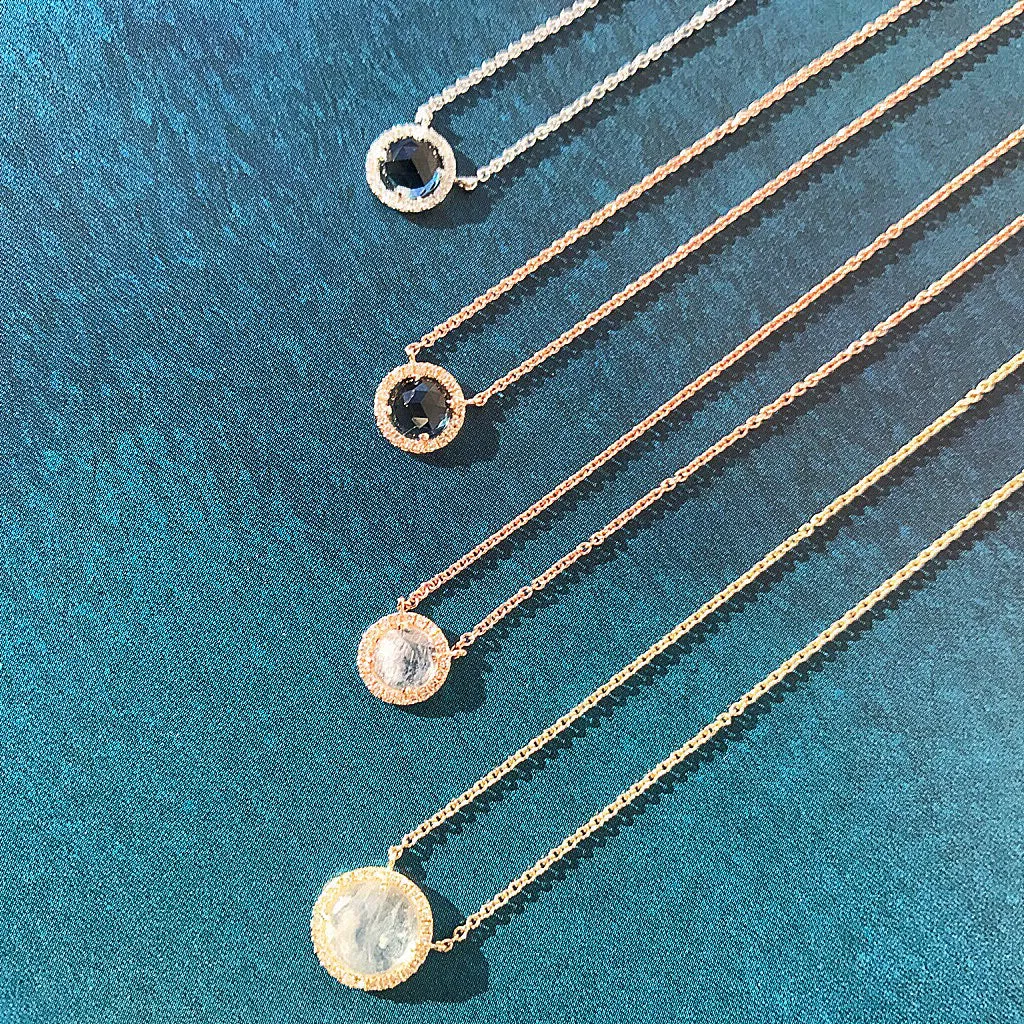Rosie 7.0mm Rainbow Moonstone & Diamond Necklace
