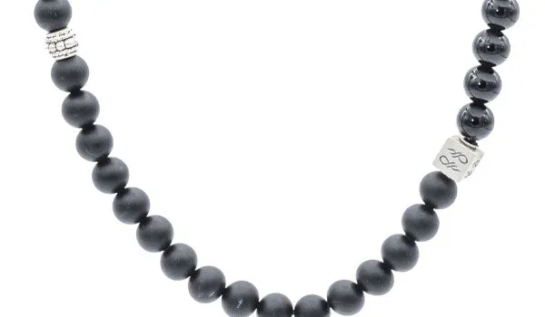 Sterling Silver Onyx Gloss & Matte Balinese Natural Gemstone Necklace